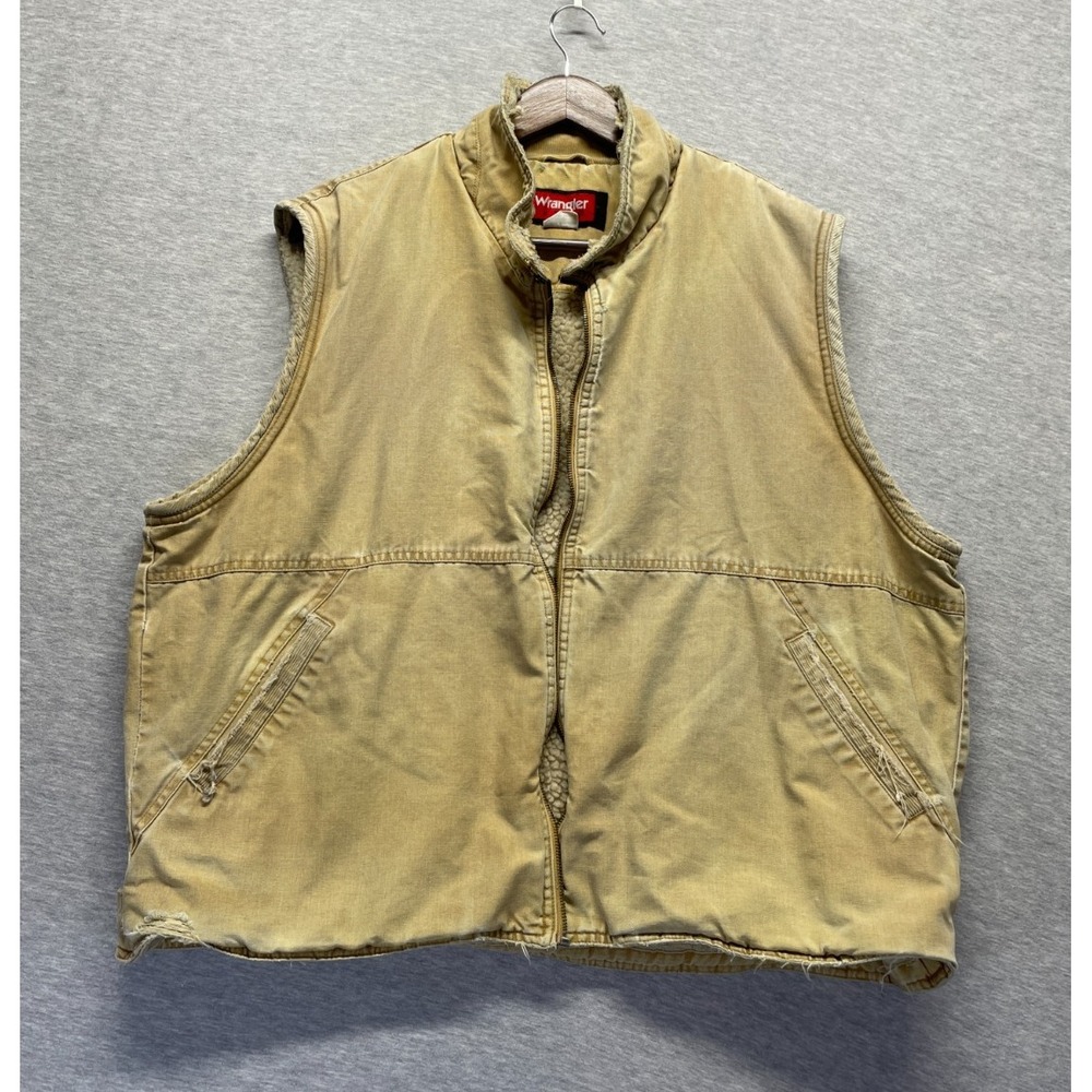 Vintage Wrangler Hero Vest Mens XL Beige Sherpa Lined Full Zip Outdoor Workwear